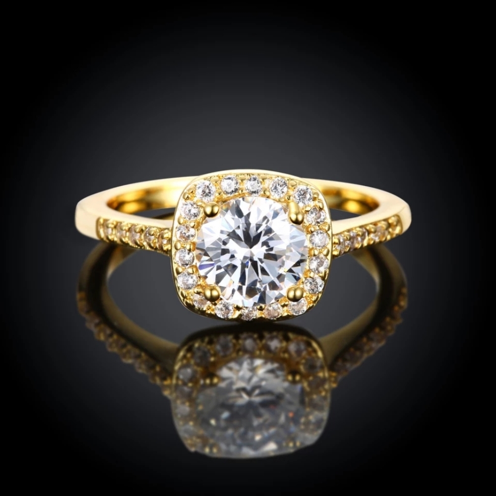 New 925 GOLD Diamond Halo Engagement Ring - Picture 1 of 2